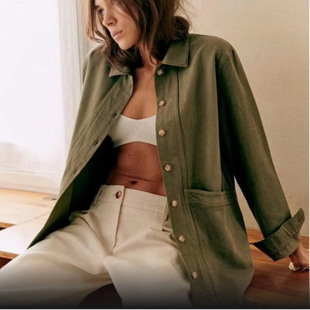 Sezane Green Utility Jacket Oversized Fit